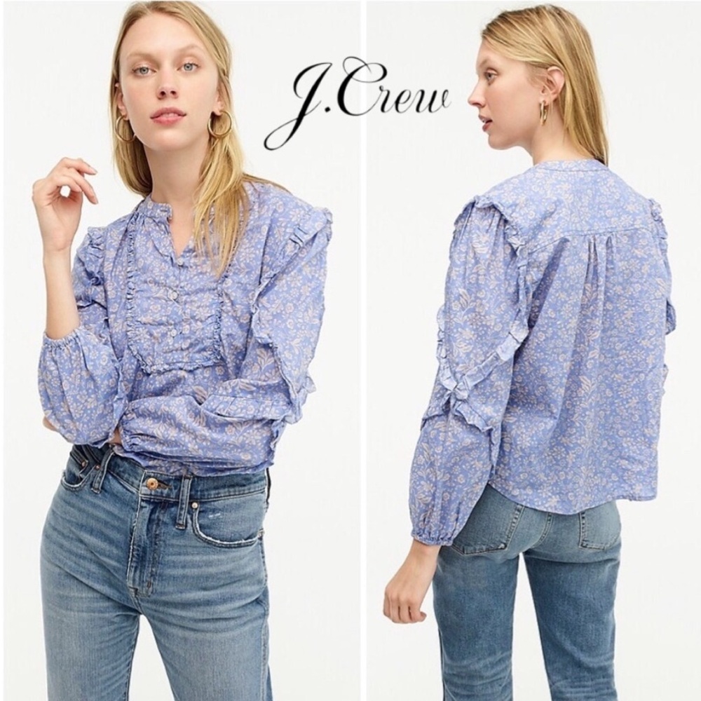 J. Crew Ruffle Sleeve Floral Print Popover Top